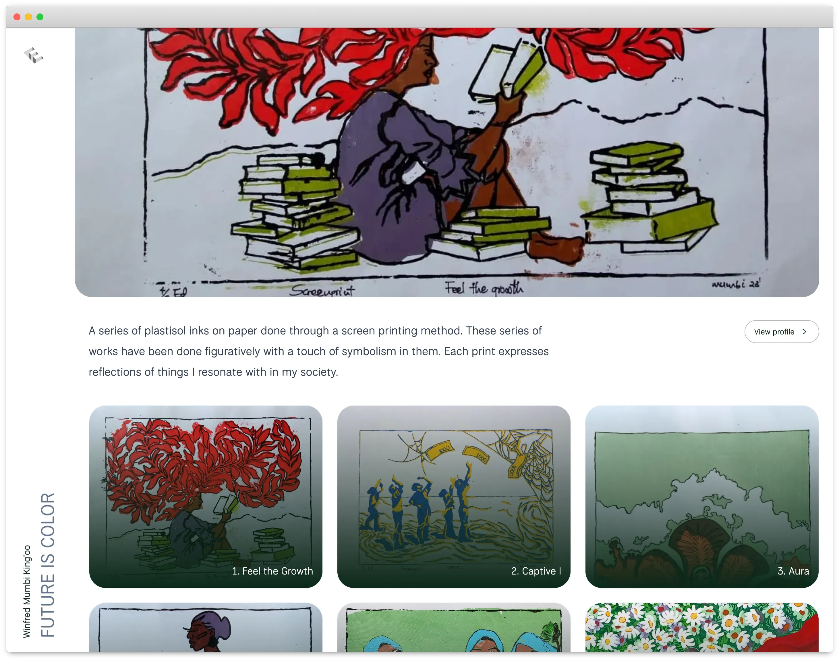 Screenshot of an artist’s exhibition page on the Exhibition website, viewed on a desktop.